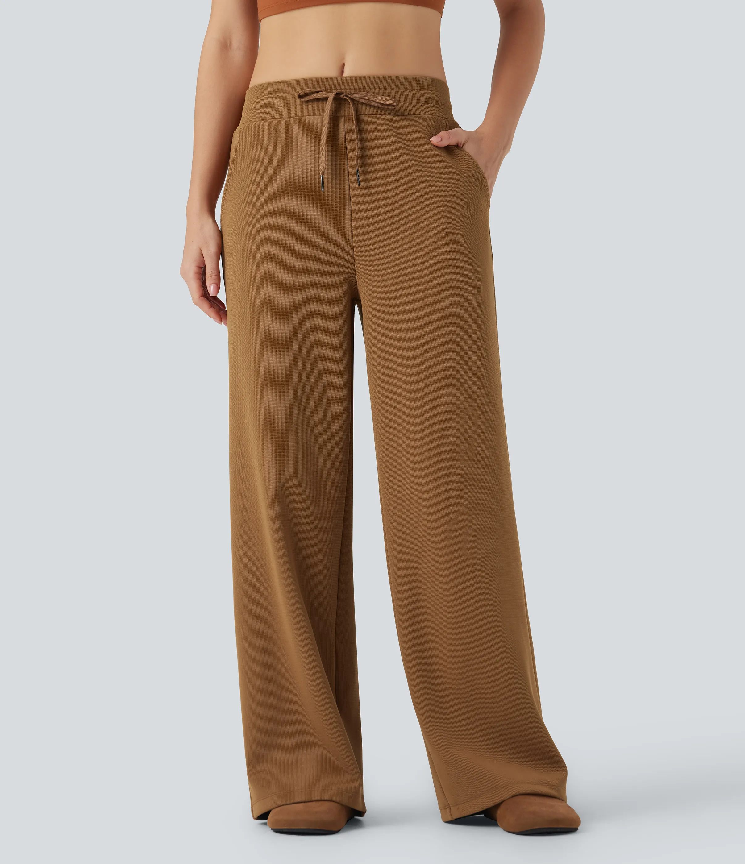 Halara Pantalones casuales holgados de tiro medio con cordón y bolsillo - Beaver Fur - XS(regular) sold by Halara product image thumbnail 3