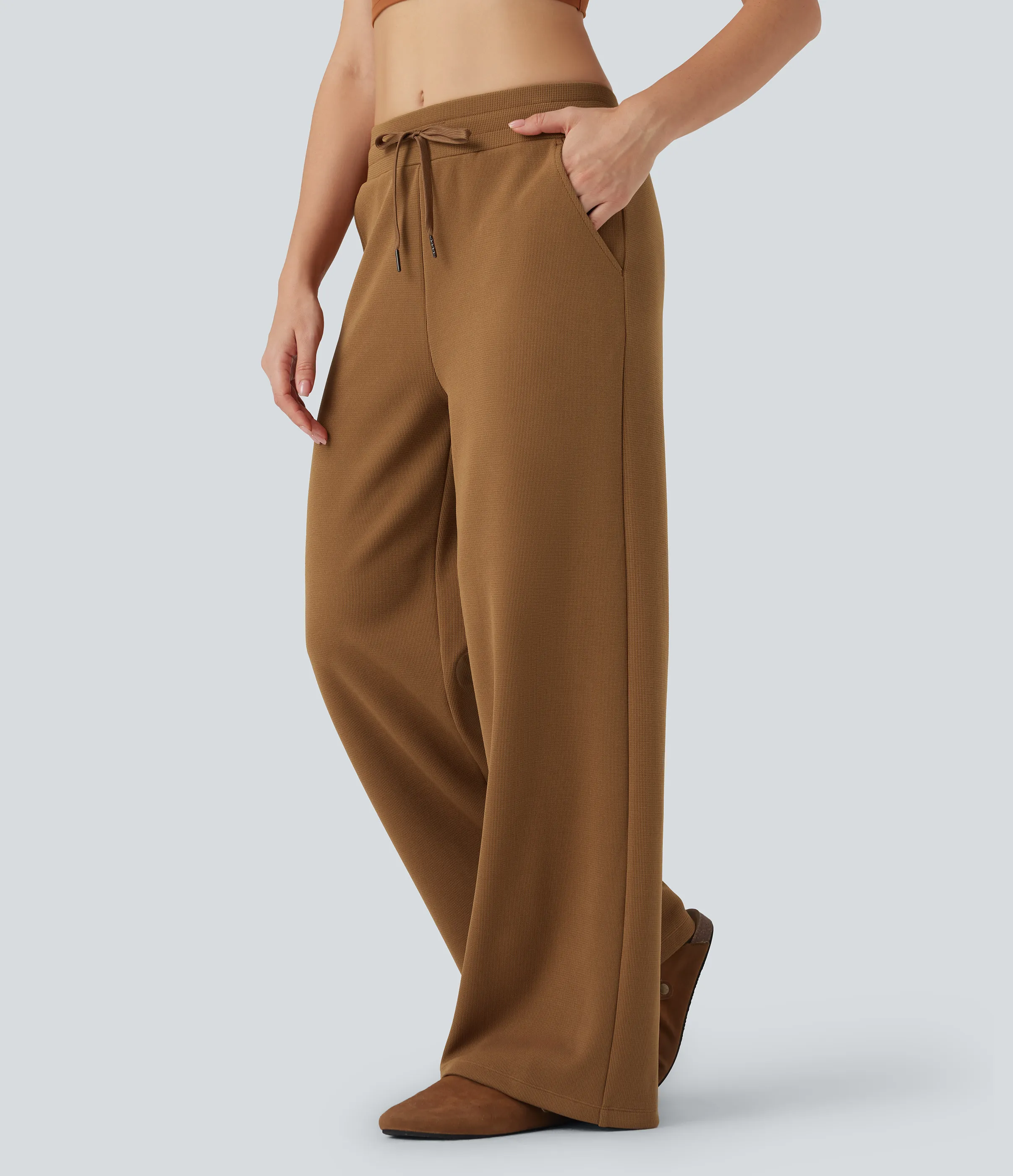 Halara Pantalones casuales holgados de tiro medio con cordón y bolsillo - Beaver Fur - XS(regular) sold by Halara product image thumbnail 5