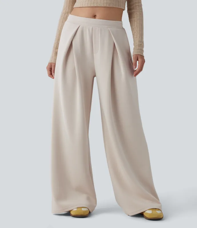 Halara Pantalones holgados casuales de tiro medio con cordón cruzado y bolsillos - Rainy Day - L(regular) sold by Halara