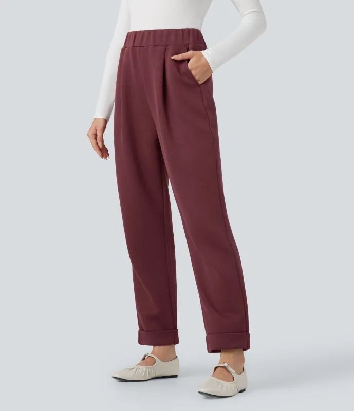 Halara Pantalones casuales ajustados de tiro alto con bolsillos - Oxblood Red - L(regular) sold by Halara