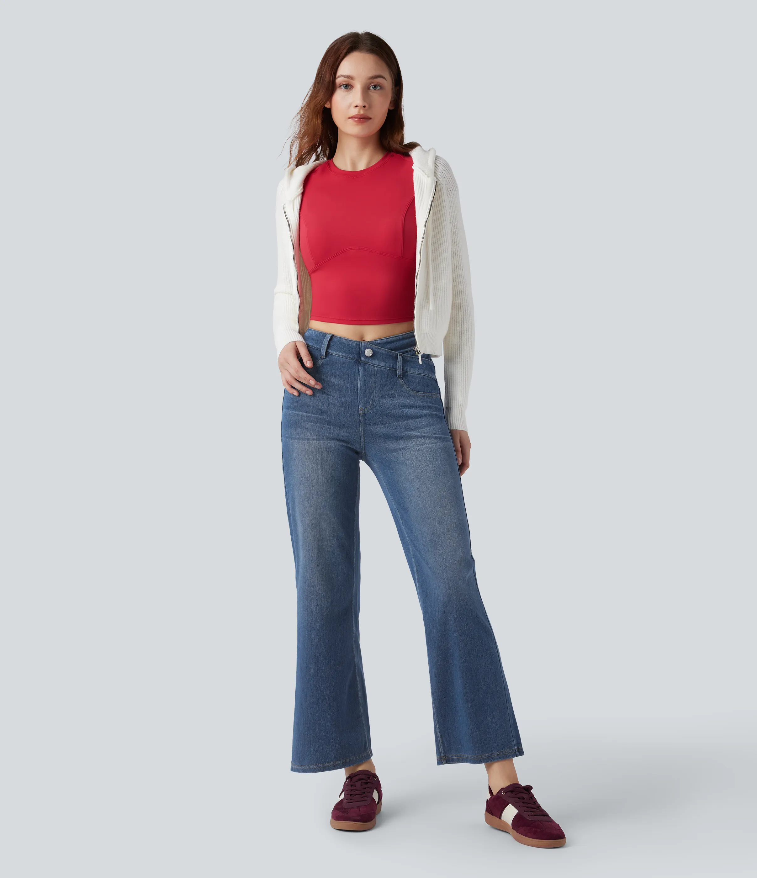 Halara Jeans casuales rectos Halara Flex™ de tiro medio cruzado con control de abdomen y bolsillos - Tide Blue Denim - S(regular) sold by Halara product image thumbnail 2