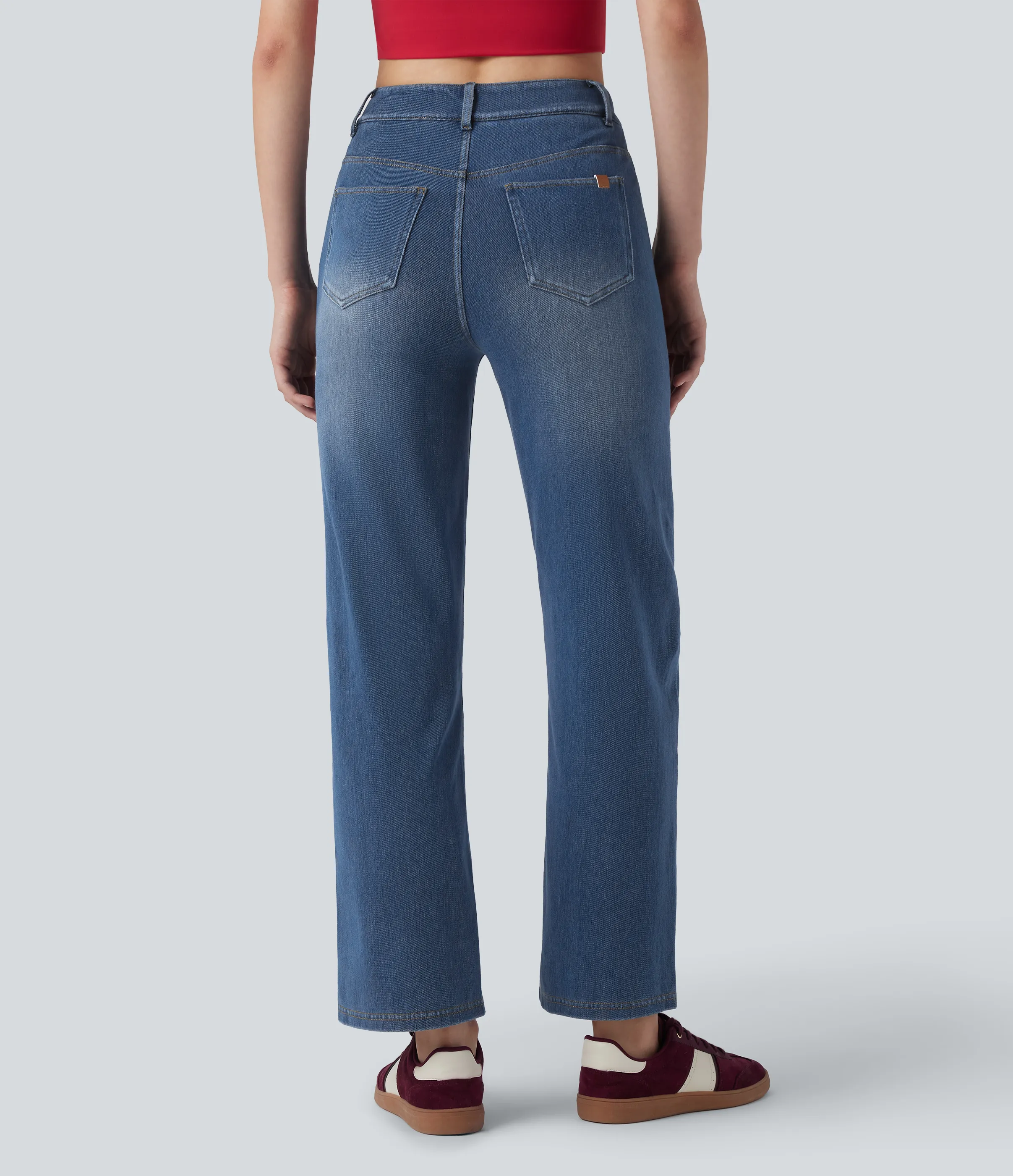 Halara Jeans casuales rectos Halara Flex™ de tiro medio cruzado con control de abdomen y bolsillos - Tide Blue Denim - S(regular) sold by Halara product image thumbnail 3