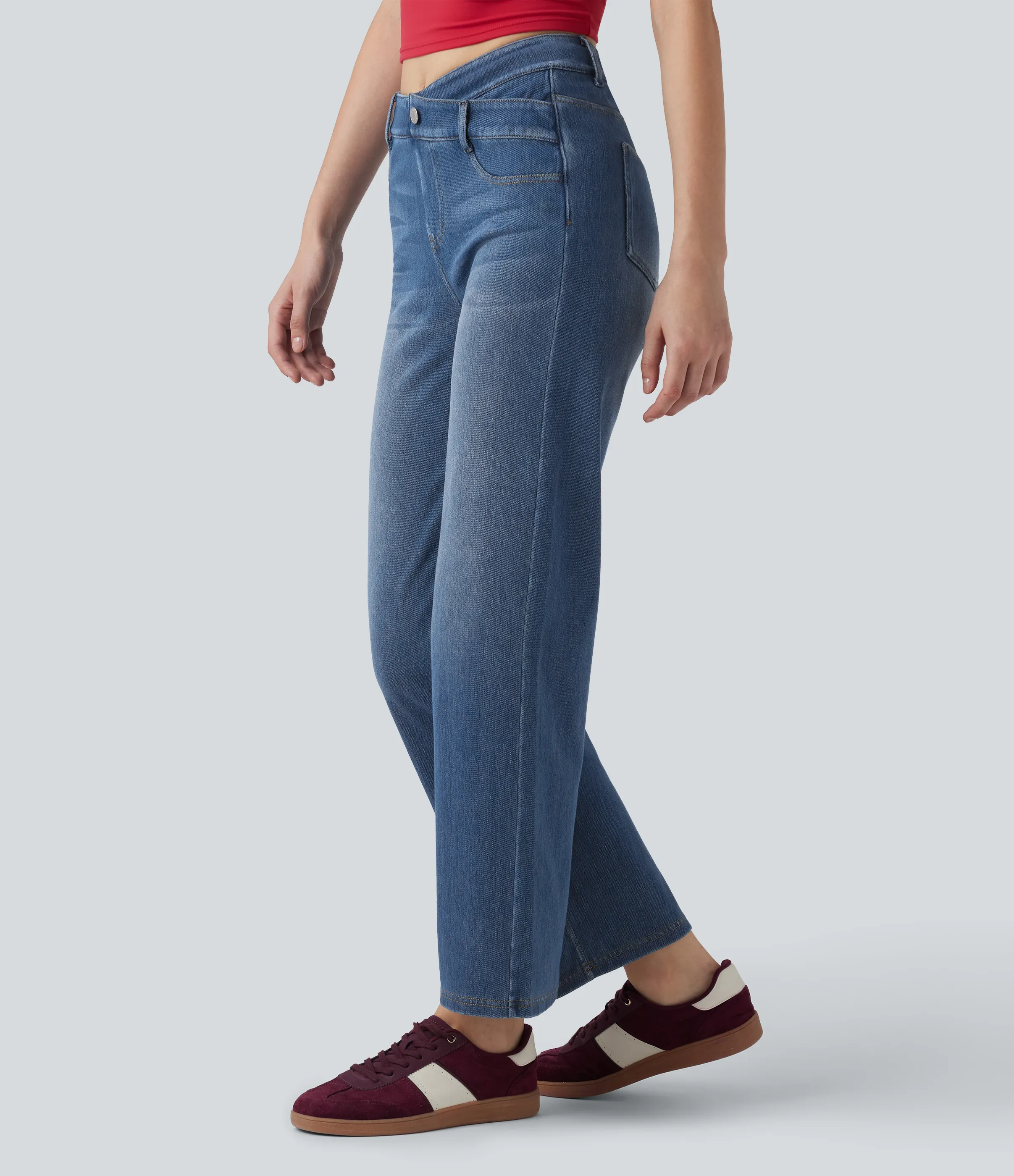 Halara Jeans casuales rectos Halara Flex™ de tiro medio cruzado con control de abdomen y bolsillos - Tide Blue Denim - S(regular) sold by Halara product image thumbnail 4