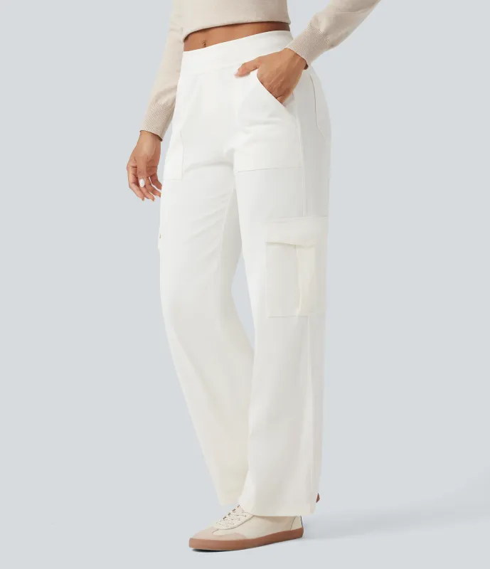 Halara Jeans Halara Flex™ Denim cargo elástico pierna recta múltiple bolsillo tiro medio - White Wood Denim - M(petite) made by Halara