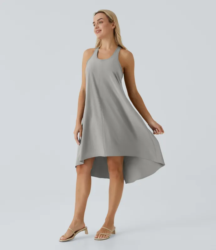 Halara Vestido casual midi Breezeful™ racerback sin espalda con bolsillos laterales, dobladillo asimétrico y secado rápido en copas D-F - Dust Gray - XS sold by Halara