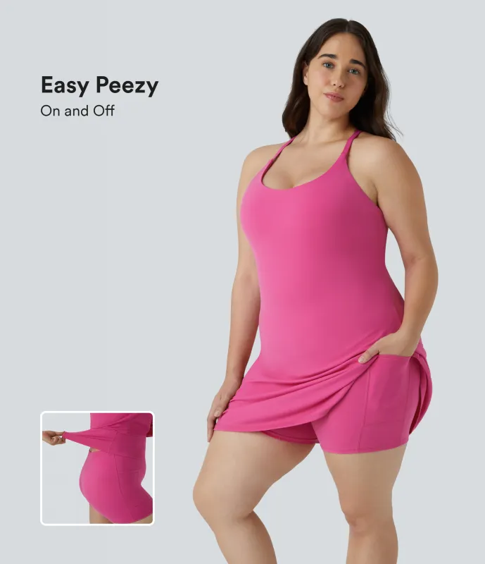 Halara Vestido Softlyzero™ Plush talla grande entrenamiento acampanado 2 en 1 sin espalda Everyday-Wannabe-Easy Peezy - Fuchsia Purple - 2X sold by Halara