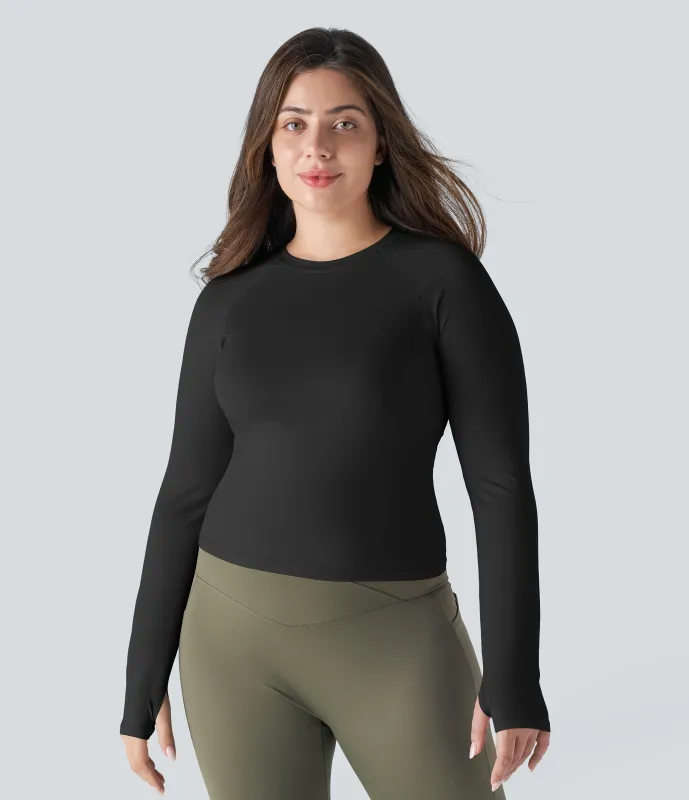 Halara Top deportivo talla grande yoga orificio pulgar sólido - Black - 1X sold by Halara