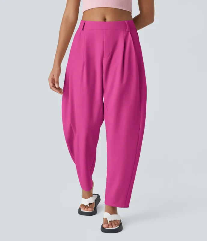 Halara Pantalón oficina pierna barril bolsillo lateral plisado tiro medio - Fuchsia Fedora - XS(regular) sold by Halara