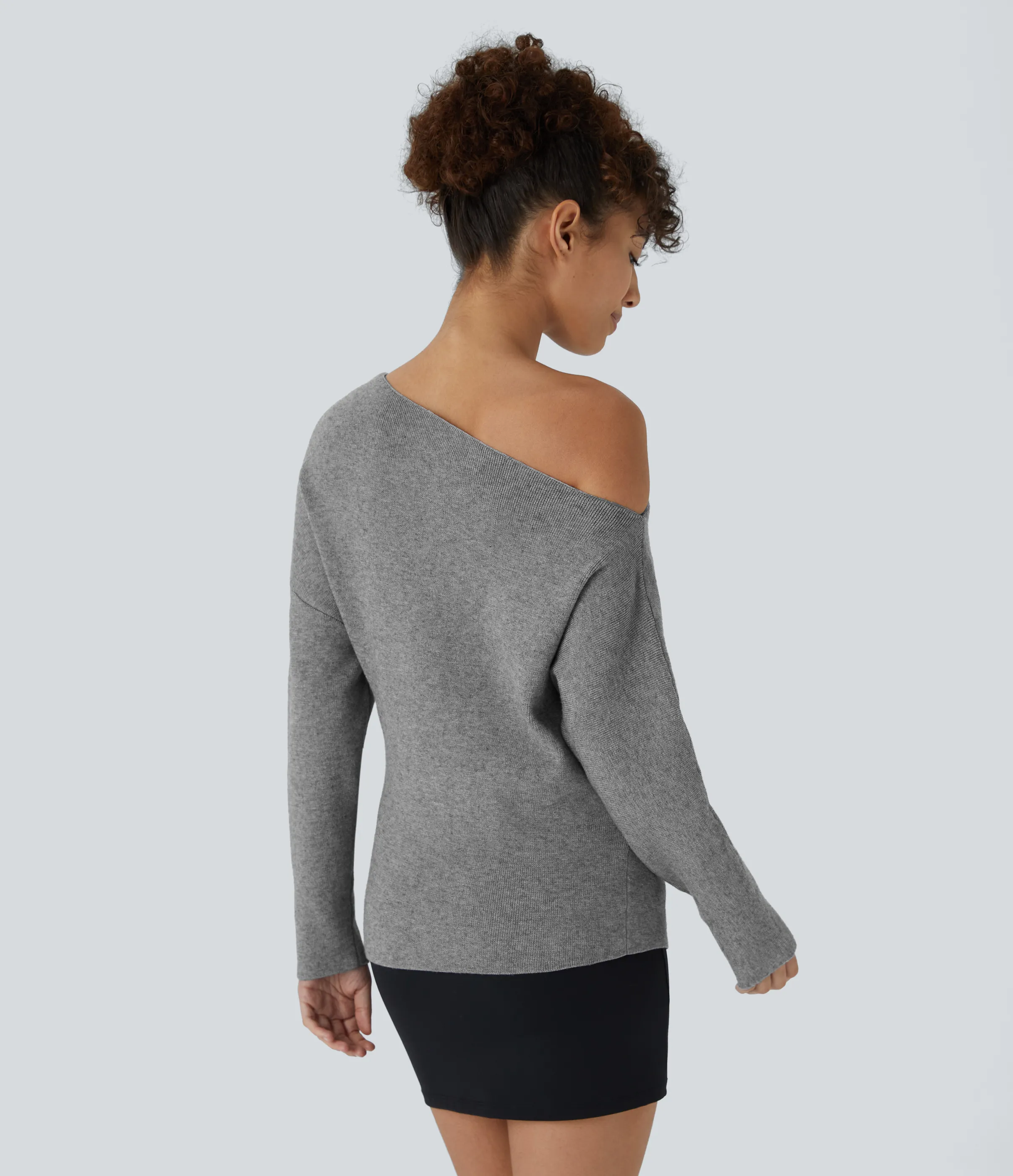 Halara Suéter oficina dividido manga larga sin hombro - Mottled Grey - XS sold by Halara product image thumbnail 3