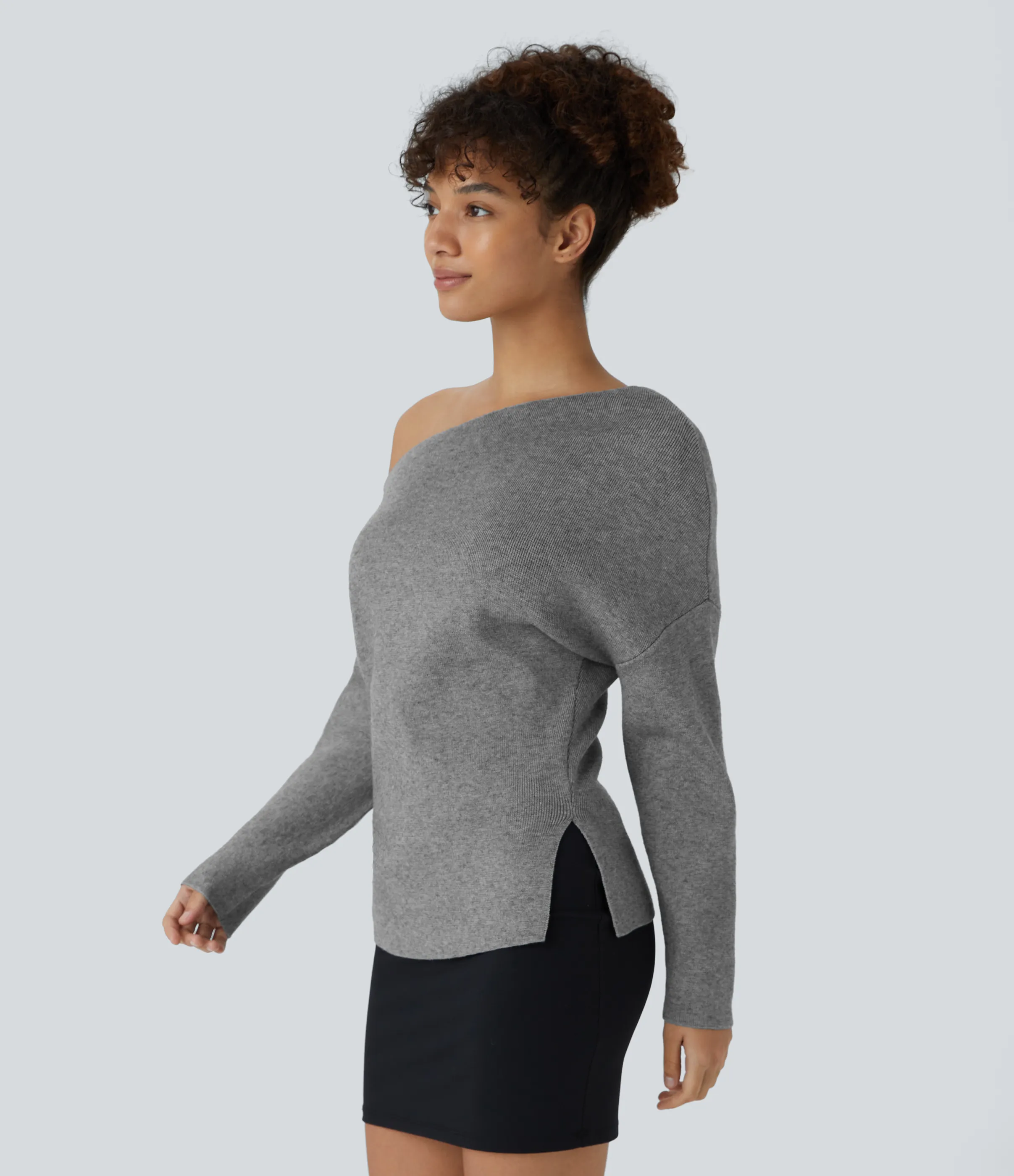 Halara Suéter oficina dividido manga larga sin hombro - Mottled Grey - XS sold by Halara product image thumbnail 4