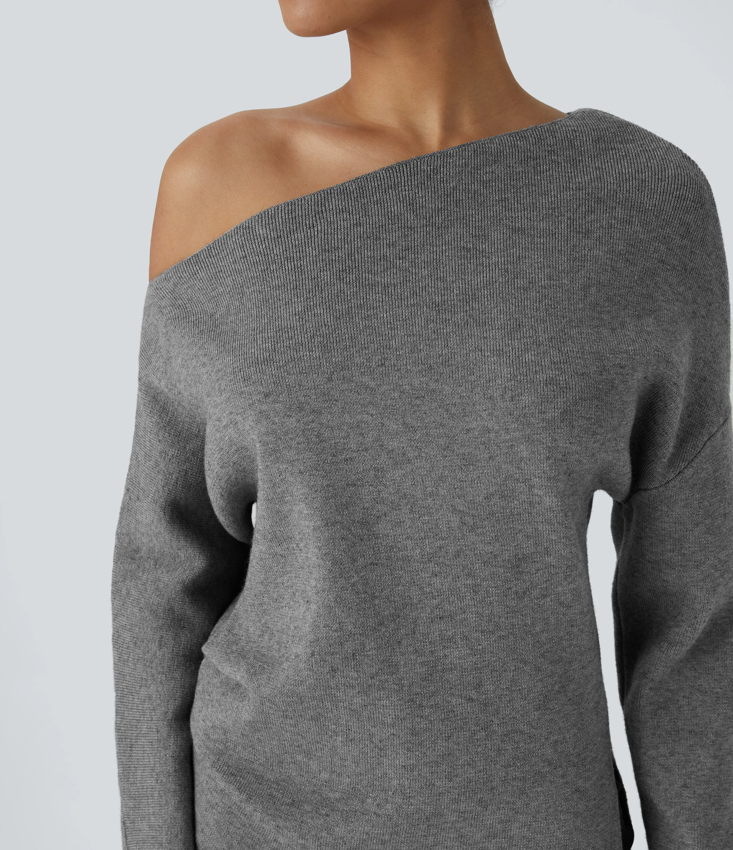 Halara Suéter oficina dividido manga larga sin hombro - Mottled Grey - XS sold by Halara product image thumbnail 5