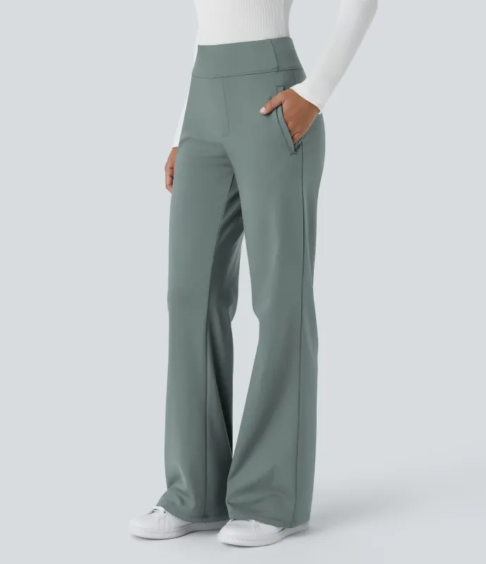 Halara Pantalón oficina acampanado bolsillo lateral tiro alto - Deep Aquamarine - L(petite) made by Halara