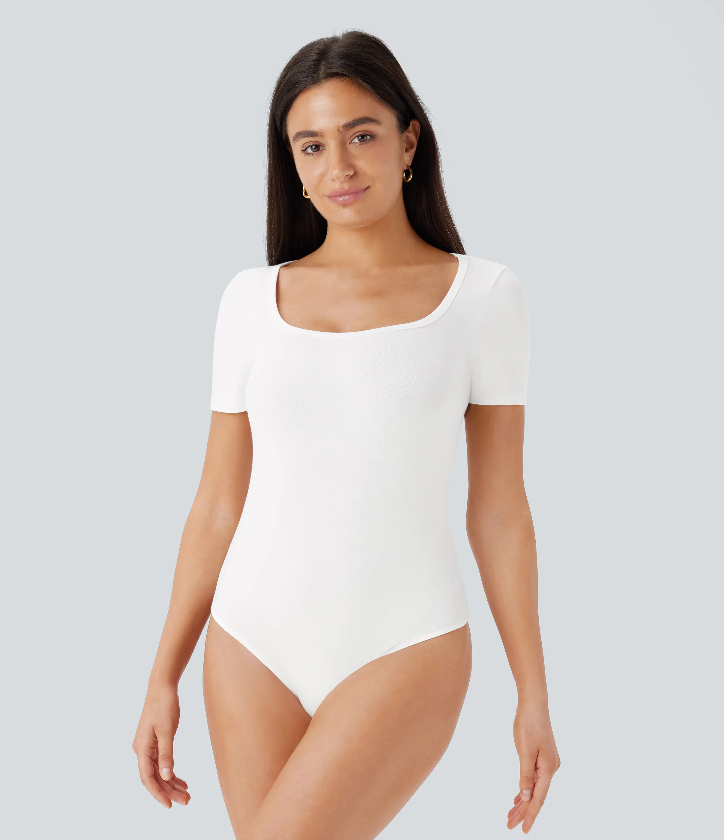 Halara Body oficina ajustado botón presión manga corta cuello U - White - M sold by Halara product image thumbnail 3