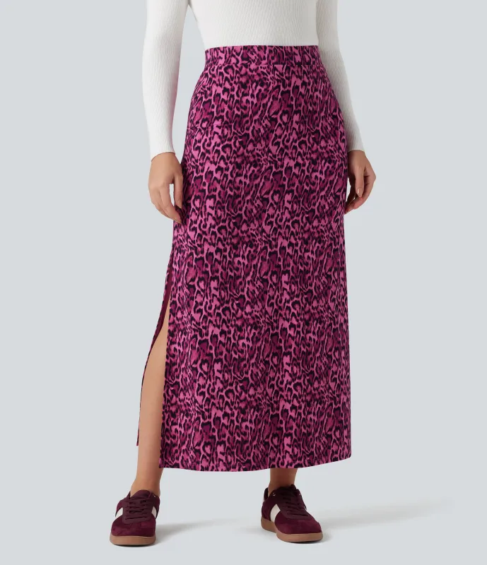 Halara Falda larga maxi UltraSculpt™ casual con abertura y tiro alto con estampado de leopardo - Black and Fuchsia Leopard Print - XS(regular) sold by Halara