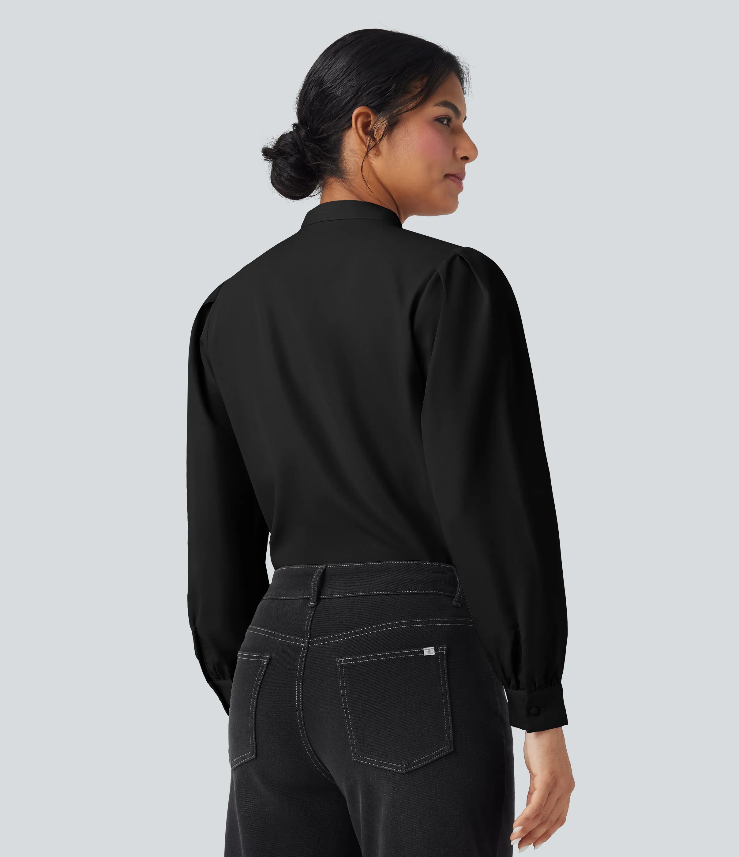 Halara Camisa casual de manga larga con cuello alto - Black - S sold by Halara product image thumbnail 3