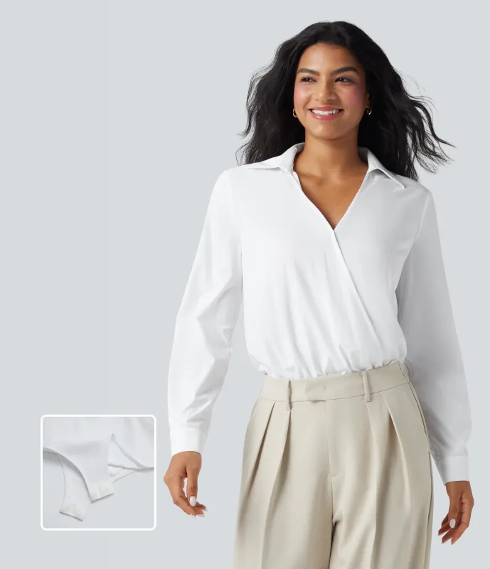 Halara Body de oficina Breezeful™ de secado rápido de manga larga y cuello en V - White - L sold by Halara