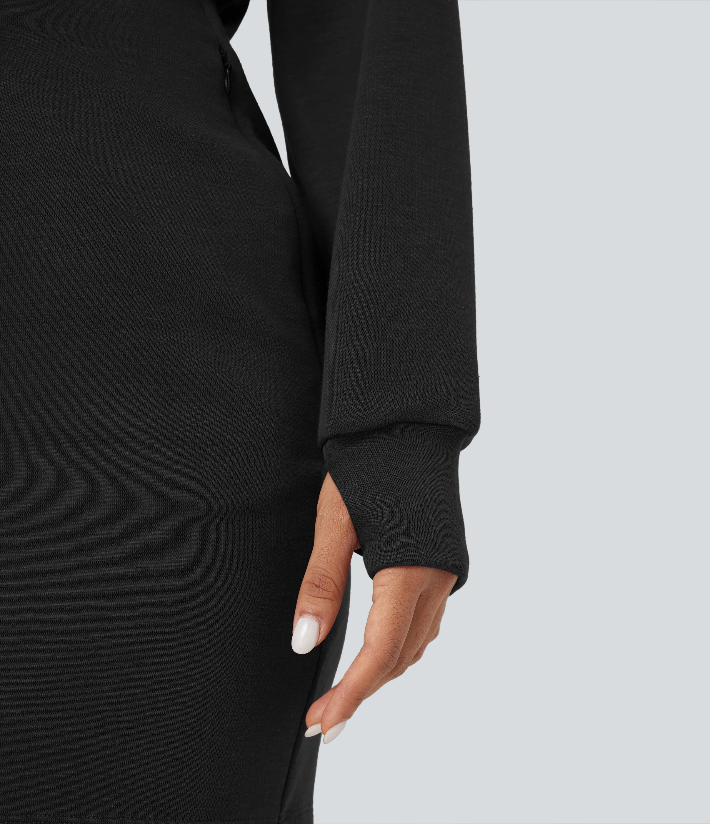 Halara Vestido mini casual con cuello redondo de manga larga y abertura para el pulgar y bolsillos - Black - L sold by Halara product image thumbnail 5