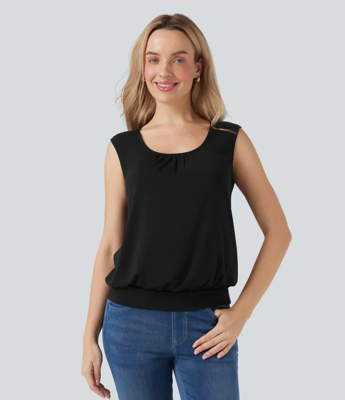 Halara Top casual relajado sin mangas con cuello en U - Black - S sold by Halara