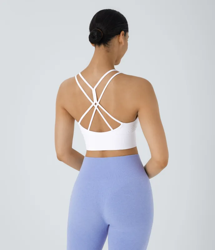 Halara Brasier deportivo Seamless Flow de sujeción baja, fruncido y tirantes dobles en copas D-F - White - L sold by Halara