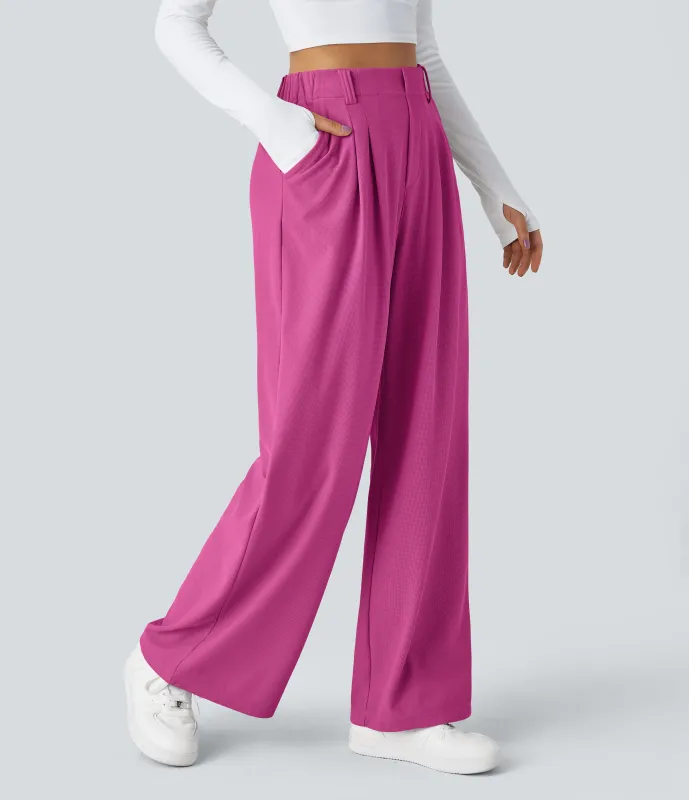 Halara Pantalones Halara Flex™ de oficina anchos plisados de tiro alto con bolsillos en tela tipo gofre - Fuchsia Fedora - S(regular) made by Halara