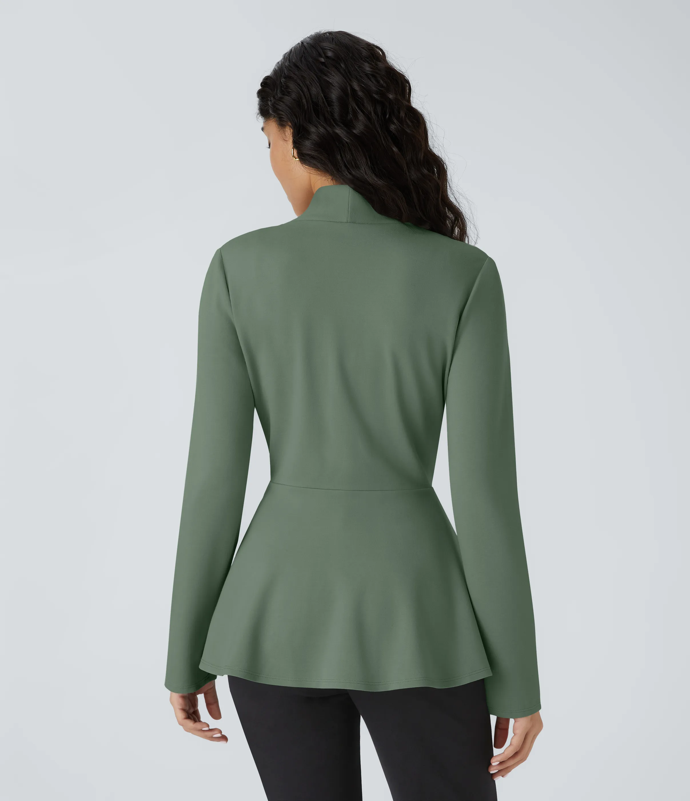 Halara Chaqueta peplum oficina cuello V botón delantera - Bean Green - M sold by Halara product image thumbnail 3