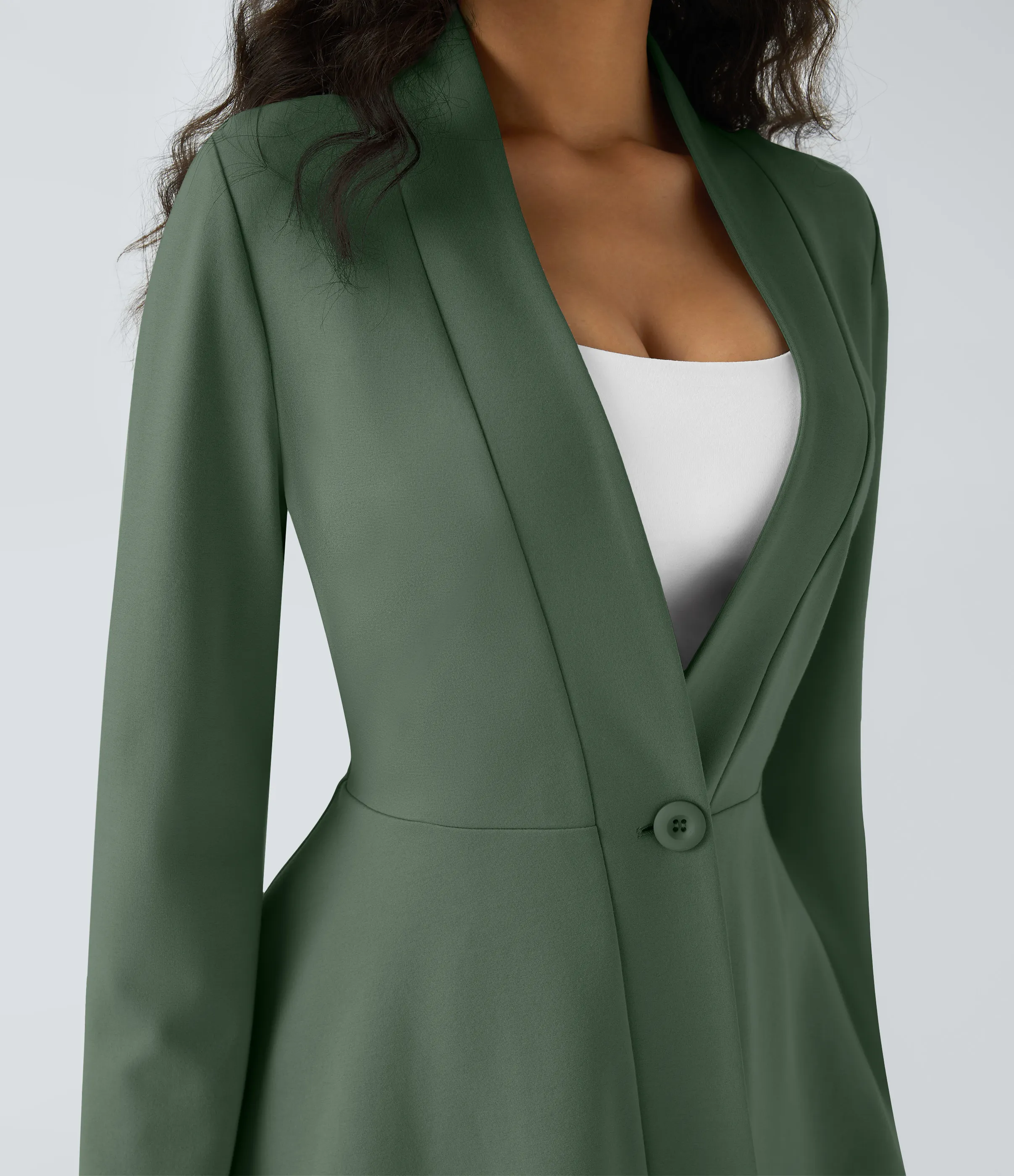 Halara Chaqueta peplum oficina cuello V botón delantera - Bean Green - M sold by Halara product image thumbnail 5