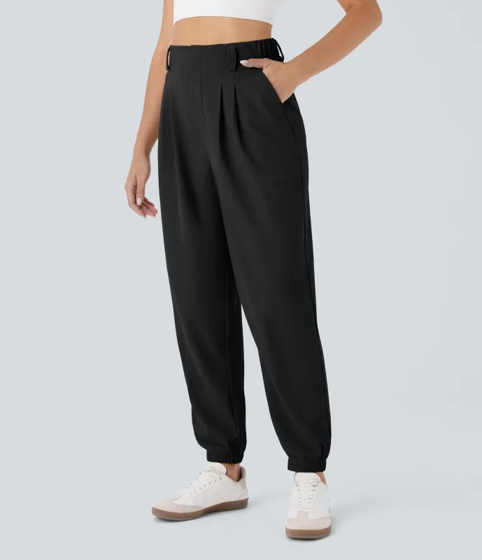 Halara Joggers casuales de tiro alto ajustados en tela gofre con bolsillos - Black - M(regular) sold by Halara