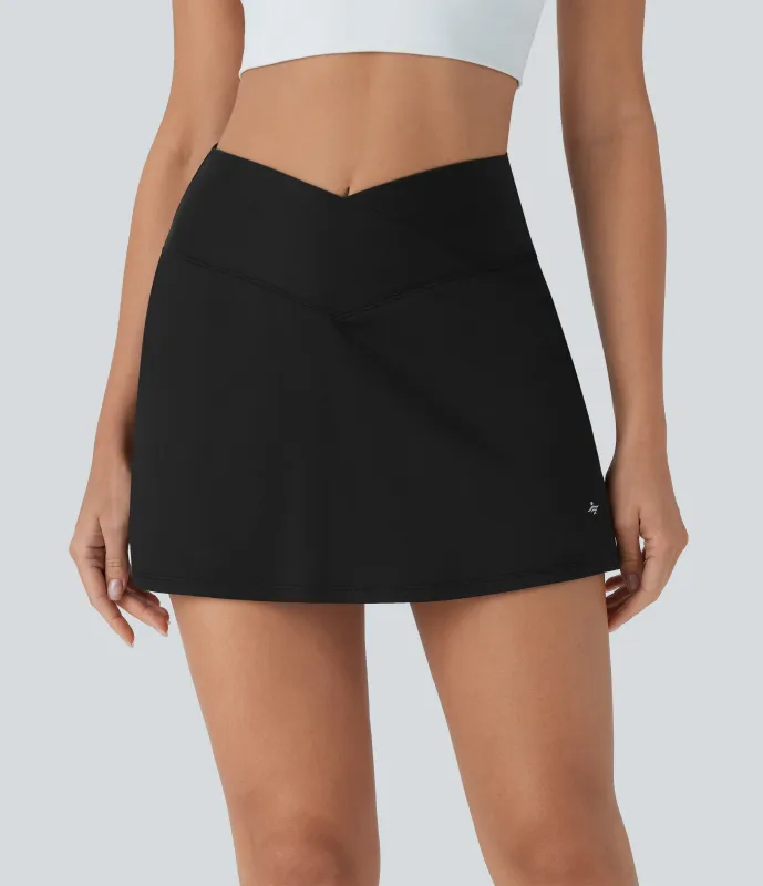 Halara Minifalda de tenis Softlyzero™ de corte A con bolsillos de tiro alto moldeador de abdomen y push-up con pantalones incorporados y bolsillos - Black - XS(regular) made by Halara