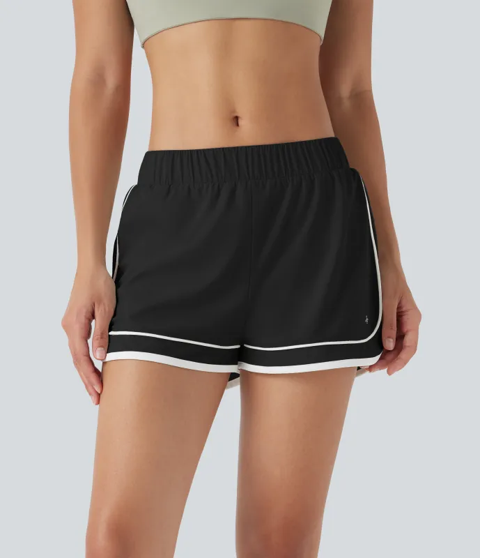 Halara Shorts de running 2 en 1 con secado rápido de tiro bajo y bloques de color con dobladillo curvo y bolsillo - Caviar - M sold by Halara