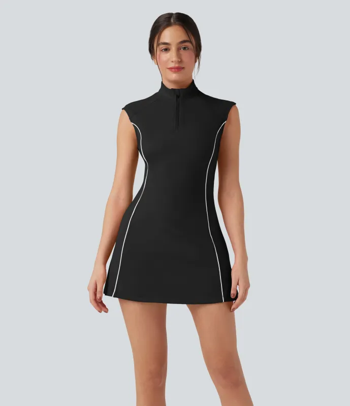 Halara Vestido deportivo de golf SoftlyZero™ de dos piezas sin mangas y cuello alto de felpa con bloques de color y bolsillos para tees de golf - Black - M sold by Halara