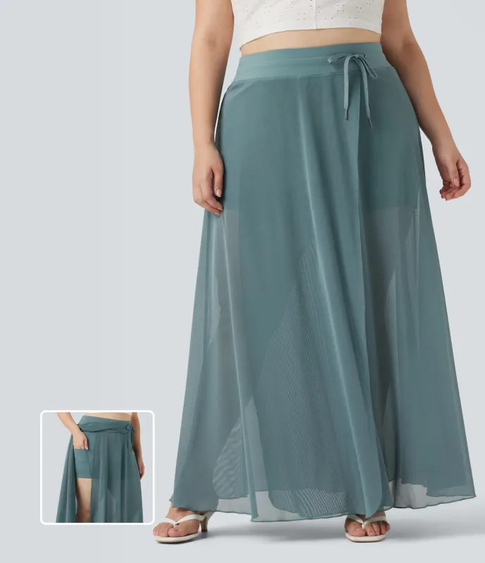 Halara Falda larga holgada 2 en 1 de malla en contraste con tiro alto y cordón ajustable con bolsillos para tallas grandes - Mineral Blue - 3X(regular) sold by Halara