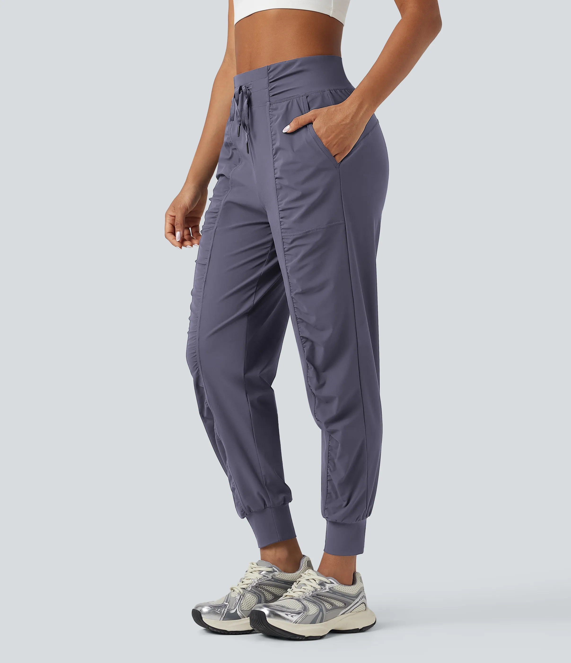 Halara Joggers de baile de tiro alto ajustado con fruncido de secado rápido y con bolsillos - Charcoal Blue - L(regular) sold by Halara product image thumbnail 4