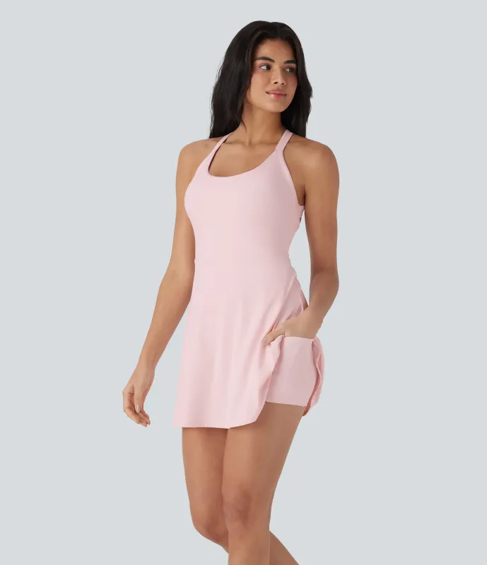Halara Vestido Softlyzero™ Airy deportivo activo baile tacto fresco sin espalda retorcido - Edición Easy Peezy - Primrose Pink - XL sold by Halara