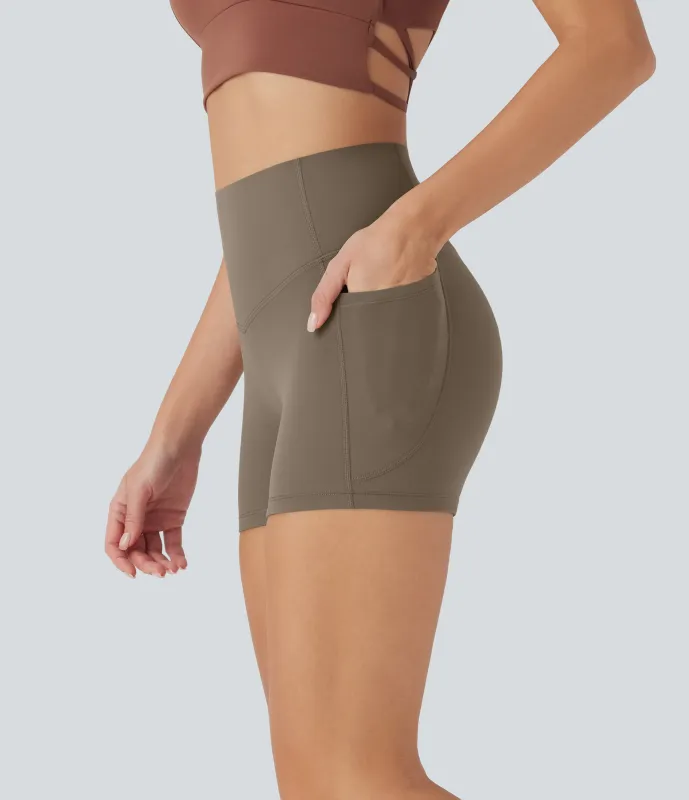 Halara Pantalón corto Halara UltraSculpt™ SoCinched ciclista moldeador tiro alto control abdomen bolsillo lateral 7.5cm - Dawn Brown - XL sold by Halara