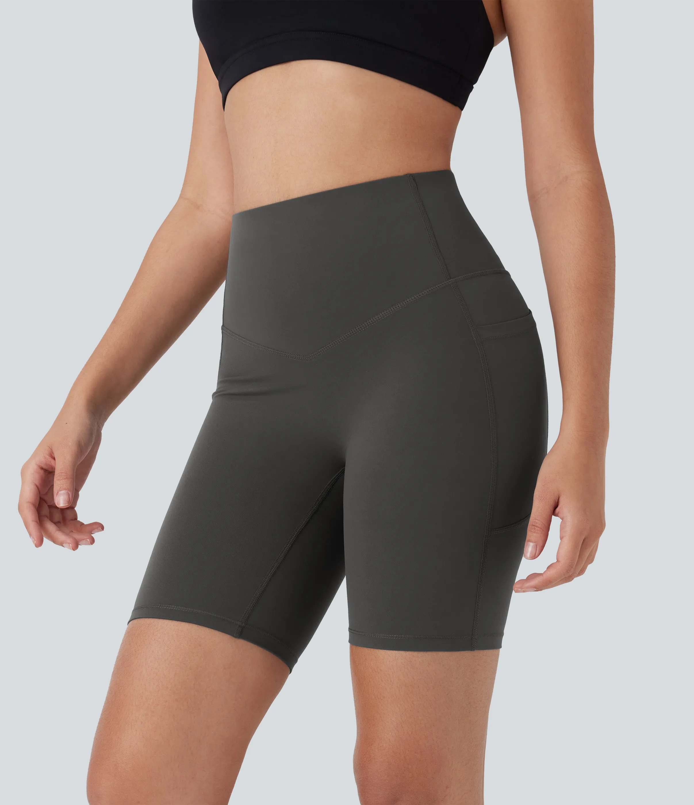 Halara Pantalón corto Halara UltraSculpt™ SoCinched ciclista tiro alto control abdomen realce glúteo bolsillo lateral moldeador 17.5cm - Volcanic Ash - XL sold by Halara product image thumbnail 5