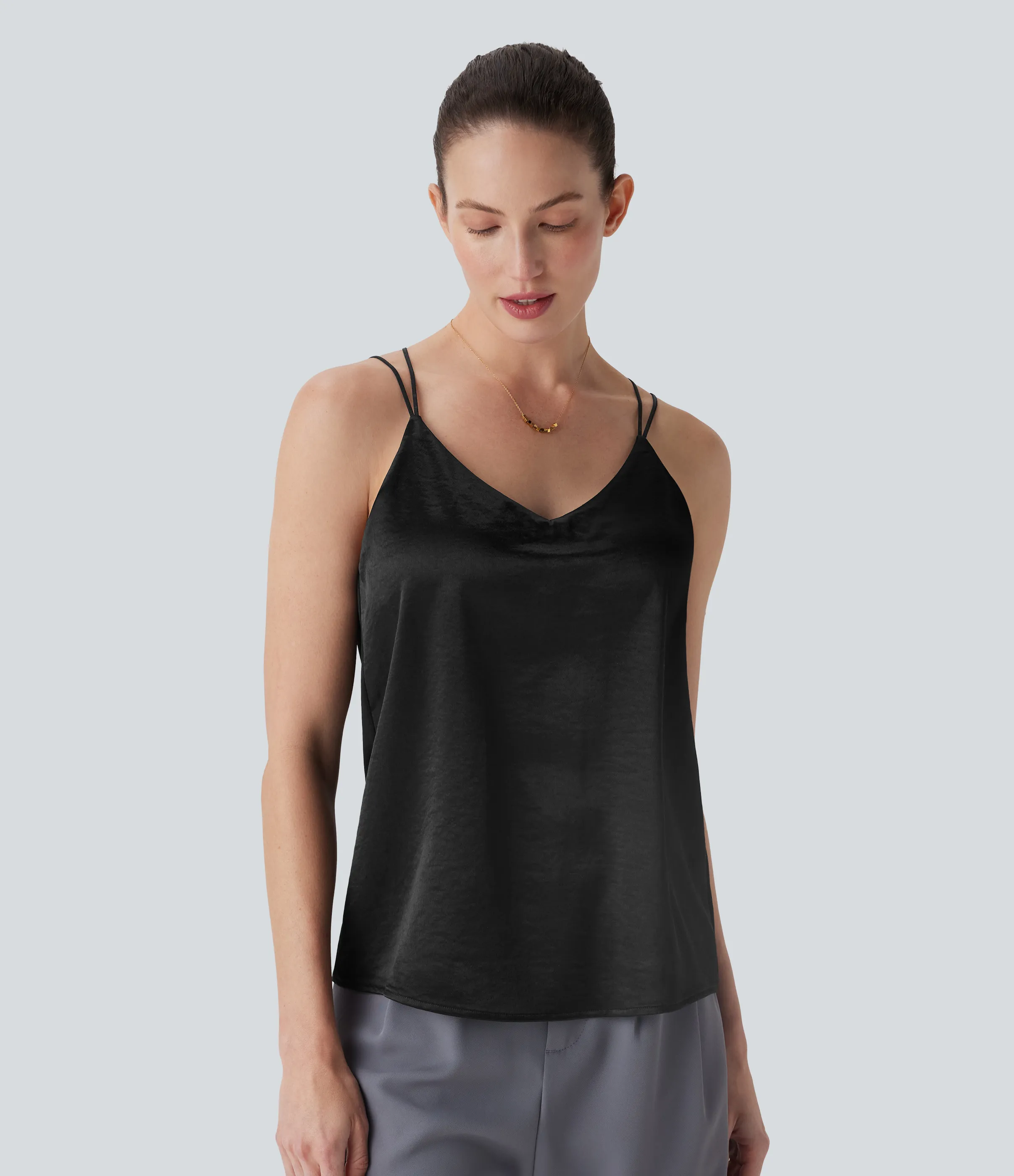 Halara Top de oficina de satén con espalda cruzada - Black - XS sold by Halara product image thumbnail 3