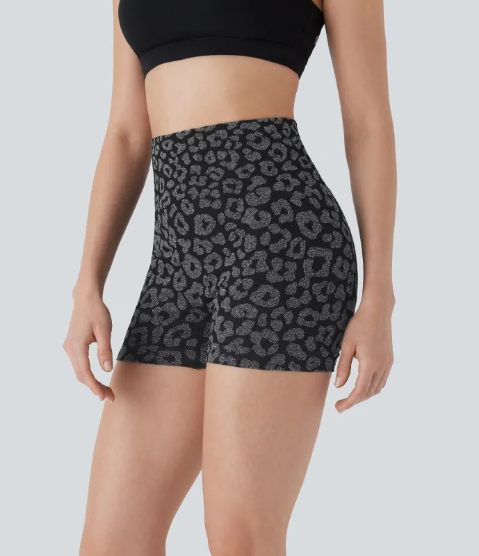 Halara Shorts de yoga biker con estampado de leopardo y tiro alto sin costuras en 12,7cm de largo - Night Black - L sold by Halara