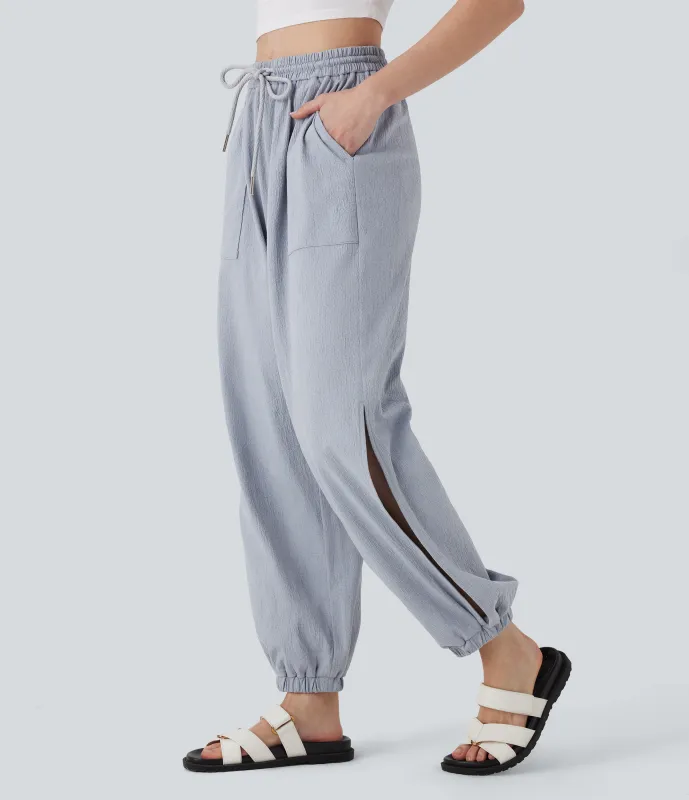 Halara Joggers casuales de tiro alto con cordón ajustable y bolsillos - Koala Grey - M(regular) sold by Halara