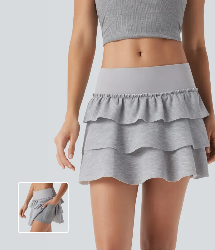 Halara Minifalda casual 2 en 1 con volantes y tiro bajo con bolsillos laterales - Fog Gray - XL(regular) sold by Halara