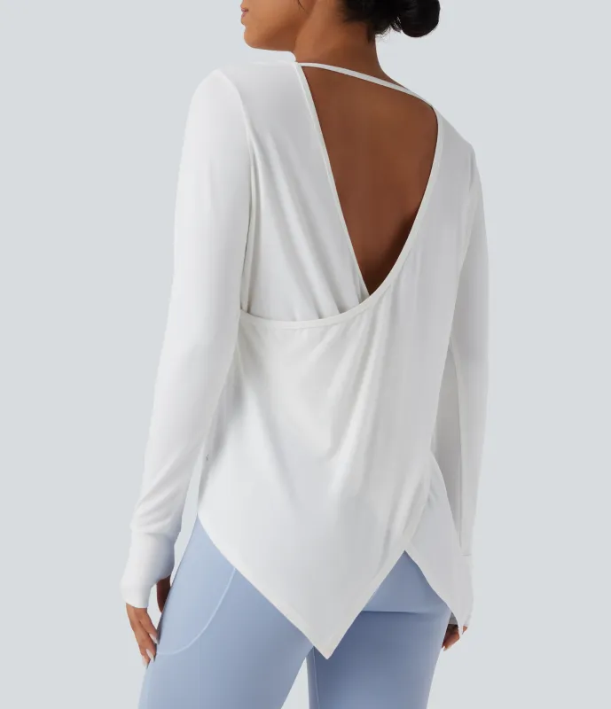 Halara Top deportivo de yoga de tiro asimétrico con abertura para el pulgar y espalda descubierta - White - XL sold by Halara