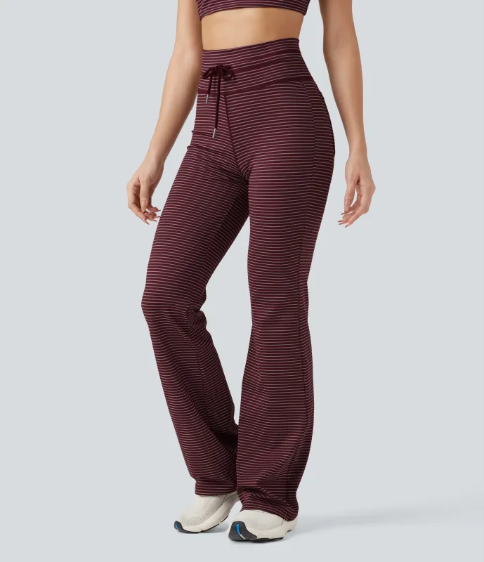 Halara Pantalones de yoga acampanados de tiro alto con cordón y bolsillos - Burgundy Wine - XL(tall) sold by Halara