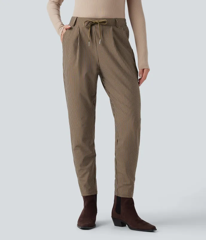 Halara Pantalones de oficina de tiro medio con rayas cónicas, cordón y bolsillos - Cedar Brown - L(regular) sold by Halara