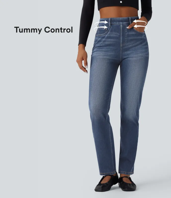 Halara Jeans ajustados casuales Halara Flex™ de tiro alto con control de abdomen y bolsillos  - Blue Surf Denim - XS(regular) sold by Halara