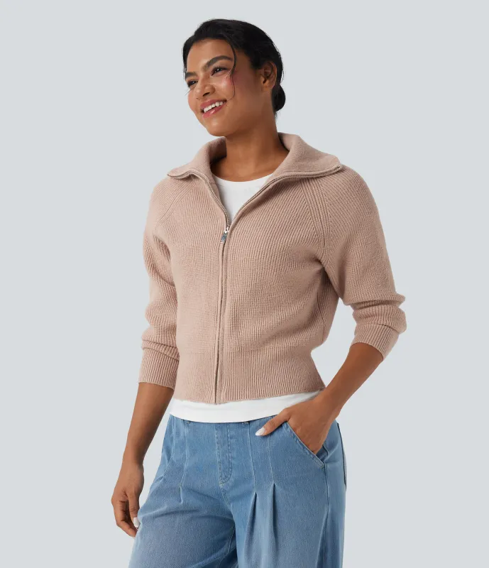 Halara Cárdigan casual de manga larga con solapa y cremallera - Pear Powder - L sold by Halara