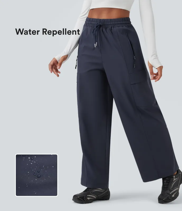 Halara Pantalones de senderismo rectos de tiro alto resistentes al agua y al desgaste con cordón y bolsillos - Polar Night - XS(regular) sold by Halara