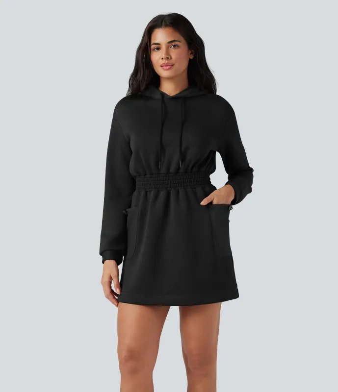 Halara Minivestido deportivo de senderismo de manga larga con capucha, cordón ajustable y bolsillos - Black - XS sold by Halara