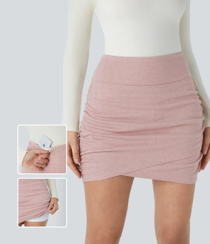 Halara Minifalda 2 en 1 tiro alto ajustada bolsillo posterior fruncida espiga - Bean Paste Leaf Texture - XL(regular) sold by Halara