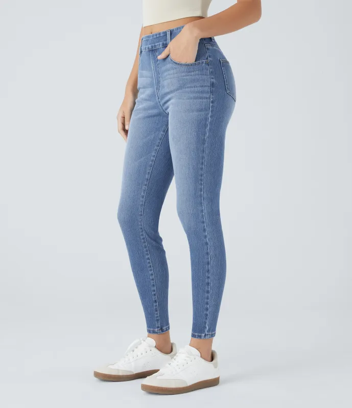 Halara Jeans Halara Flex™ Denim ajustado elástico múltiple bolsillo tiro medio - Blue Spruce Denim - XL(tall) sold by Halara
