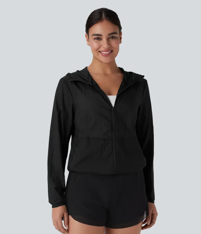Halara Chaqueta senderismo impermeable capucha manga larga cremallera bolsillo lateral cordón ajustable - Black - XS sold by Halara