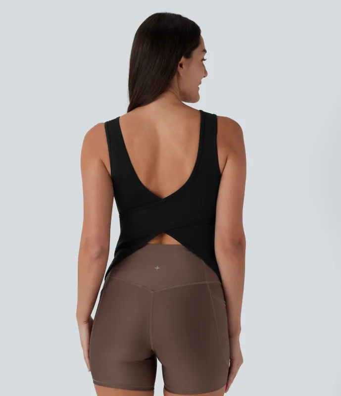 Halara Camiseta yoga cruzada cuello U sin espalda - más largo - Black - M(Long) sold by Halara